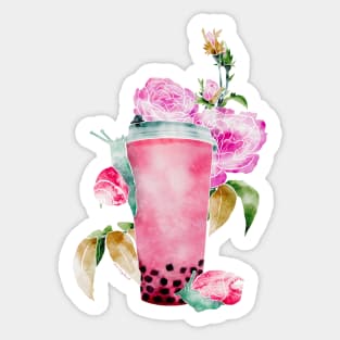 Slow Boba Strawberry Milk Tea Modern Watercolor Sticker